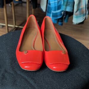 Tory Burch Red Patent Leather Square-Toe Ballet Flats